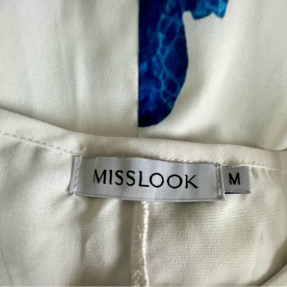 MISSLOOK Women’s White and Blue Floral w/2 Front Pockets Midi Dress-Size M - Picture 5 of 8